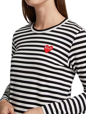 COMME DES GARCONS PLAY Signature Embroidered Heart Striped Long Sleeve Women's S